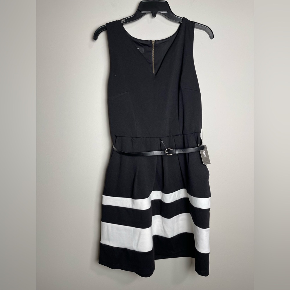 NWT Iz Byer Black and White Striped Midi Dress